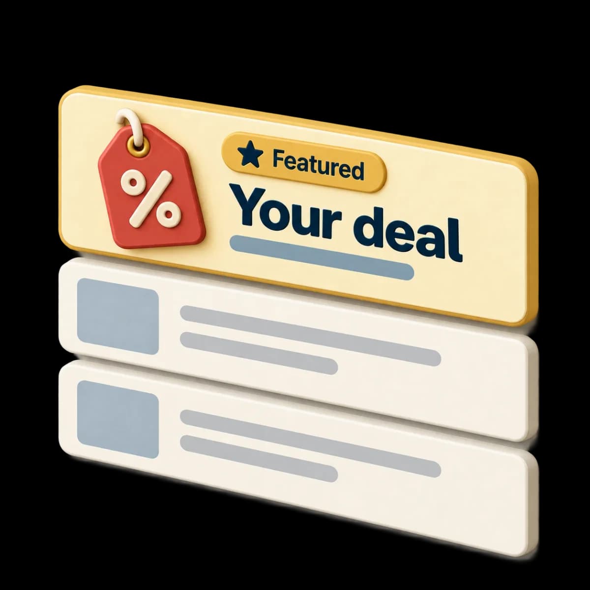 A featured deal card at the top of a list of deals