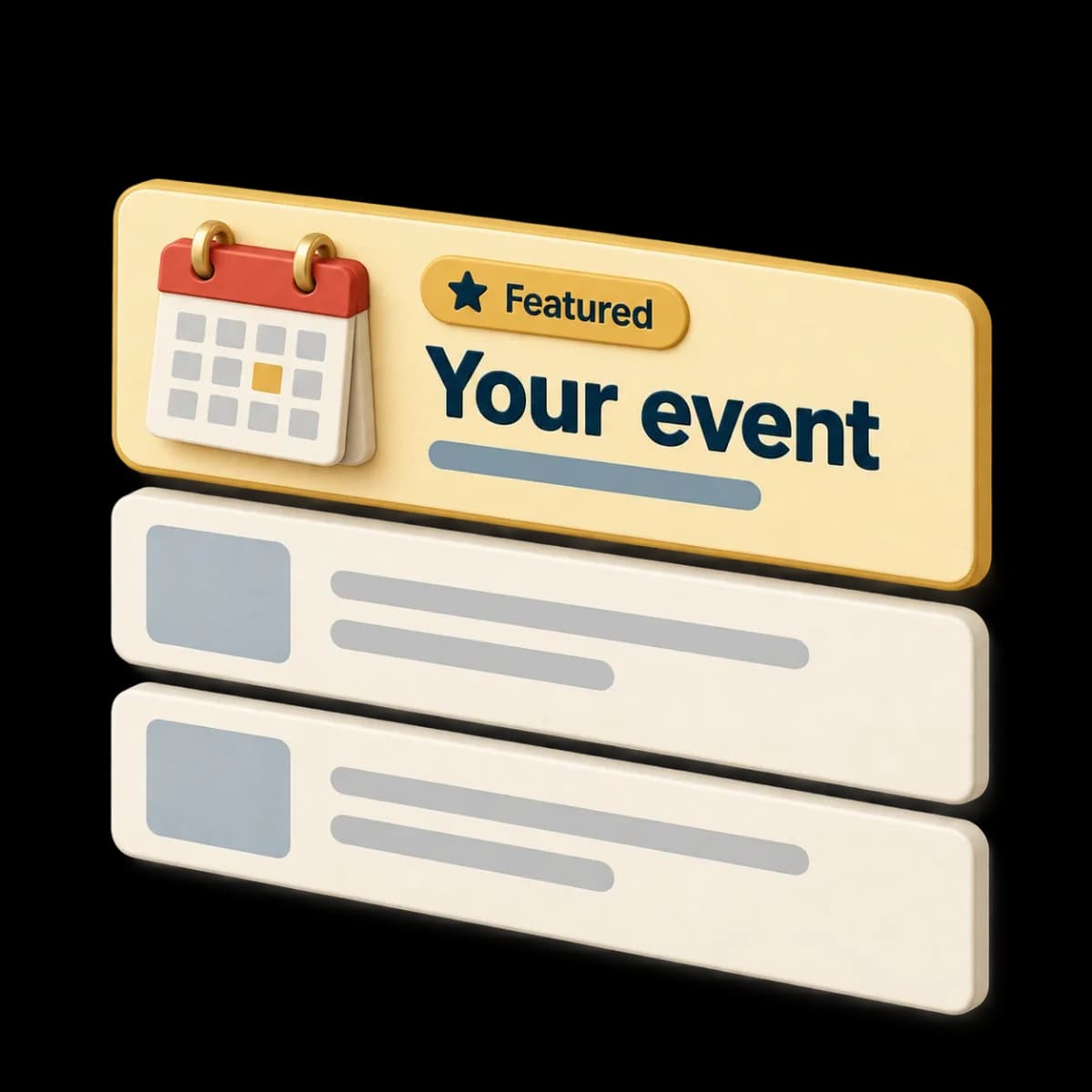 A featured event card at the top of a list of events