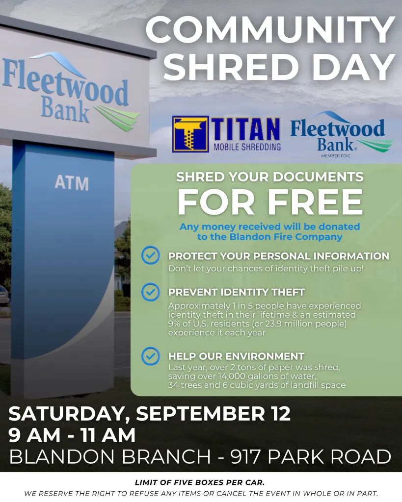 Community Shred Day Courtesy of Fleetwood Bank