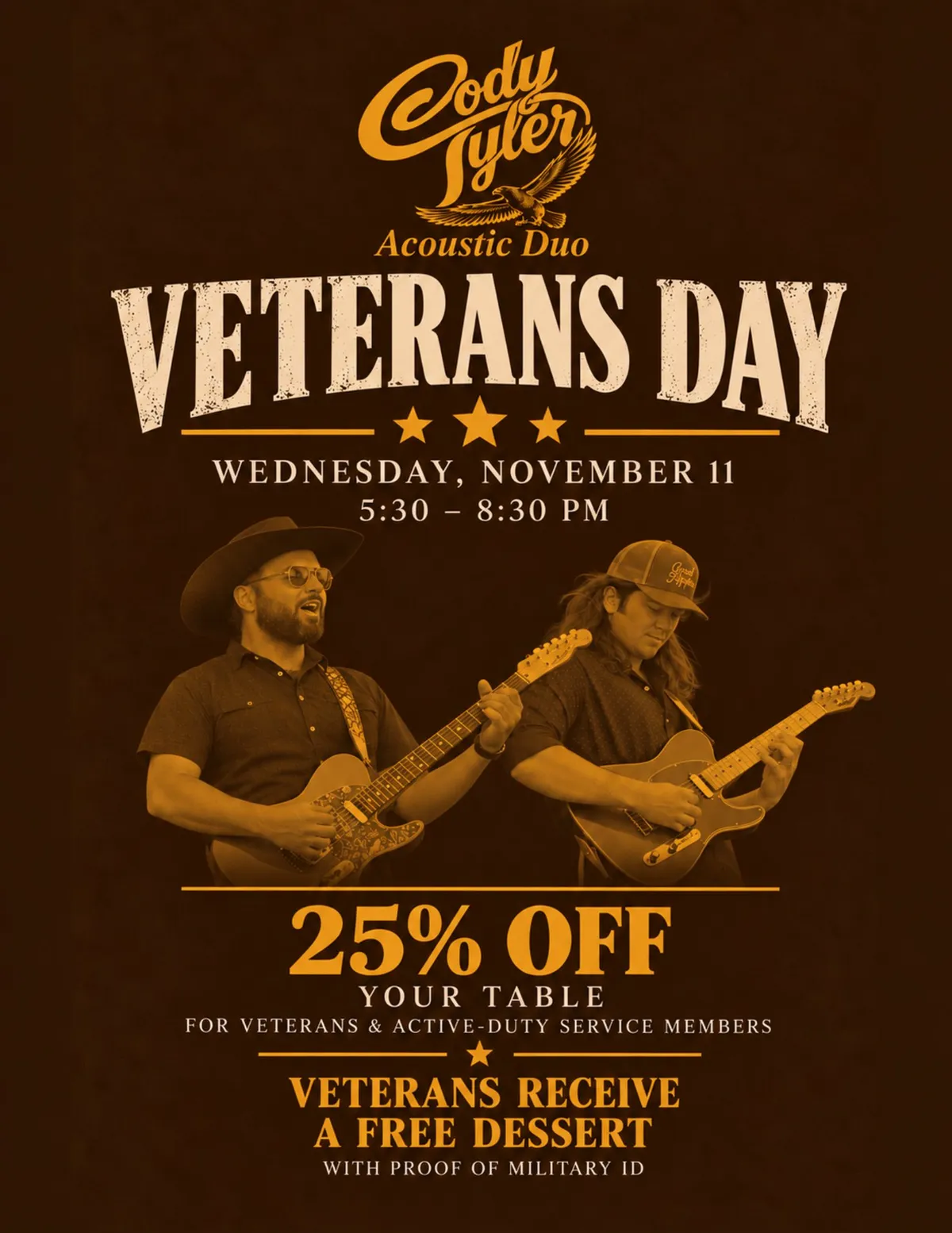 Image for VETERANS DAY with Cody Tyler Acoustic Duo