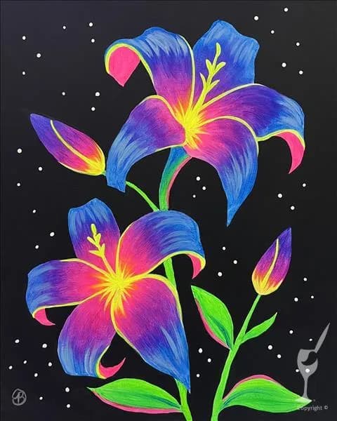 Image for Blacklight Neon Lilies Painting Class