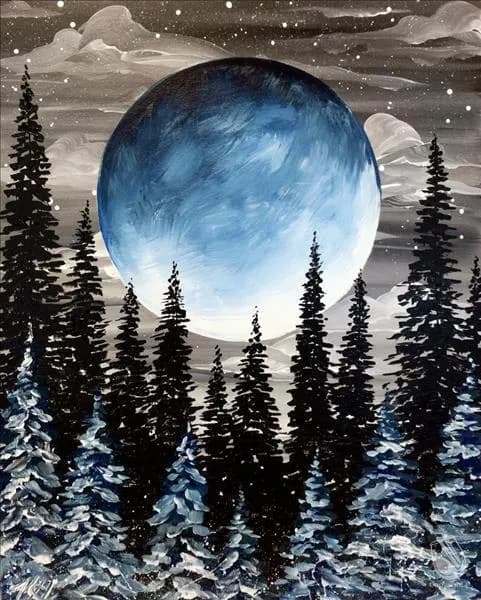 Blacklight Winter Full Moon Painting Class